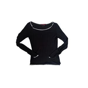 BCBG Black Thin Long Sleeve Top White Accents - Size M